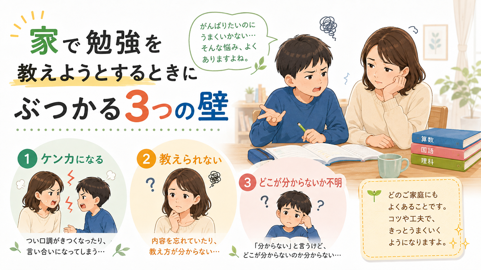 家で勉強を教えるときに親子がぶつかる3つの壁